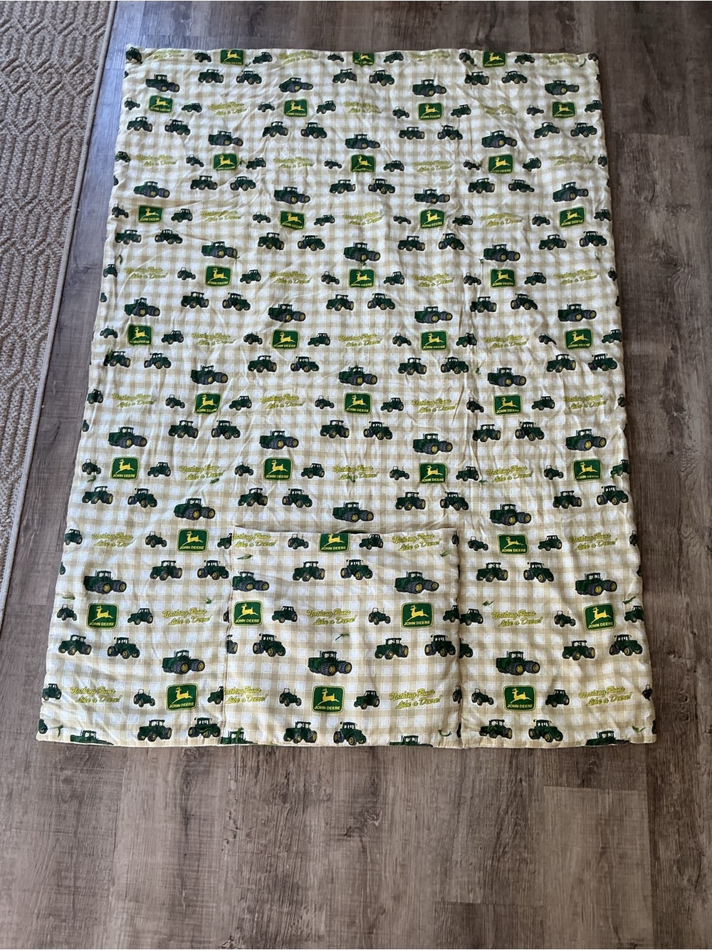 John Deere Green Tractor Quillow quilt to pillow - Cream/Green